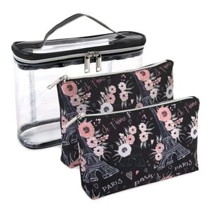 Emma & Chloe Travel Black Paris Train Case 3 Piece Set NWT Christmas Gift $21